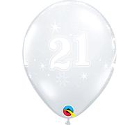 Qualatex 50186 Age 21 Sparkle Diamond Clear 11"/ 11-inch Round Latex Party Balloons (Pack of 25)