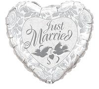 Qualatex 82425" Just Married Pearl Heart Foil Balloon, White/Silver, 36-Inch