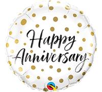 Qualatex 85845 18" Happy Anniversary Gold Dots Foil Balloon, Aluminum, Multicolor