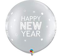 Qualatex 90186 New Year Sparkles & Dots 30 Inch Latex Balloons (Silver, 2 Pack)