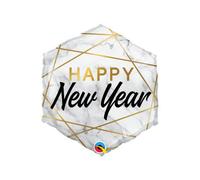Qualatex Marble Hexagon New Year Foil Balloon Silver/gold/black (One Size)