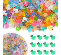 QUALDESN 100 PCS Mini Ducks, Mini Tiny Resin Ducks Little Miniature Plastic Small Ducks Bulk Glow in, for Dollhouse Decor Accessories Garden Micro Landscape Aquarium Potted Tiny Homes(10 Colors)