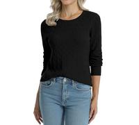 QUALFORT Women's 100% Cotton Cable Knit Sweaters Basic Long Sleeve Soft Pullover Sweater 2026, B-black, L
