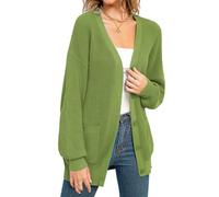 QUALFORT Women's 100% Cotton Cardigan Sweaters for Women Button Down Oversized Knit Outerwear with Pockets Fall Cardigan 2026, Light Green, M