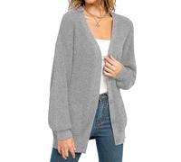 QUALFORT Women's 100% Cotton Cardigan Sweaters for Women Button Down Oversized Knit Outerwear with Pockets Fall Cardigan 2025, Light Grey, XL