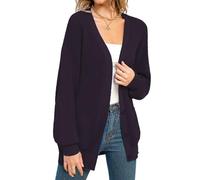 QUALFORT Women's 100% Cotton Cardigan Sweaters for Women Button Down Oversized Knit Outerwear with Pockets Fall Cardigan 2026, Dark Purple, XL