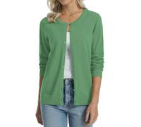 QUALFORT Women's 100% Cotton Lightweight Cardigans Long Sleeve Knitted Button Down Sweater, A-kelly Green, M