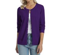 QUALFORT Women's 100% Cotton Lightweight Cardigans Long Sleeve Sweater, A-light Purple, Small