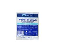 Qualicare Paraffin Gauze Dressings 10cm x 10cm - 10 Dressings for Burns, scalds, abrasions, lacerations etc.