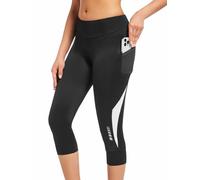 qualidyne Women's 4D Padded Bike Pants, 3/4 Cycling Capris with Pockets, Black, Large