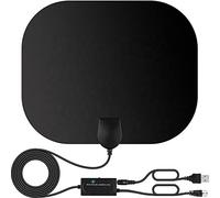 Qualihome TV Aerial, Digital Indoor TV Aerial for Digital Freeview 4K 1080P HD VHF UHF for Local Channels 250+ Miles Range with Signal Amplifier Support All TV's - 16.5 ft Coax Cable