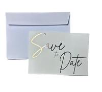 Qualiprint | Save The Date Cards for Weddings with White Wedding Invitations with Envelopes | 10-Pack Silver Foil | 350gsm Invercote, 149x105mm | Elegant & Modern Design