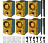 Qualirey 6 Pcs Solar Outdoor Motion Sensor Alarm with Stake Gunshot Sound Dog Barking, 3 Modes Support Recording & Adjustable Volume USB Charging 129 dB Loud Noise Maker for Animal Deterrent (Yellow)
