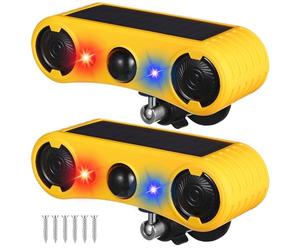 Qualirey Solar Outdoor Motion Sensor Alarm 2 x 129db Loud Noise Maker 13 Sound Detector Strobe Light, 4 Modes Animal Deterrent Dog Barking Alarm Mount on Ground or Fence for Garden Yard(2 Pack)