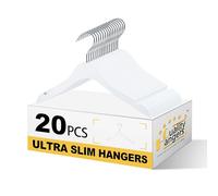 Quality 12-Inch Ultra Slim Kids Wooden Hangers - Multi-Pack - Space Saving White Design with Nickel Swivel Hook - for Baby Clothes, Shirts & Dresses (White, No Bar, 20 Pack)
