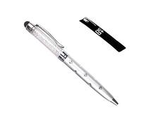 QUALITY 2-in-1 Capacitive Touchscreen Stylus and Ballpoint Pen with Crystals. FREE REFILL- UK SELLER (SILVER)