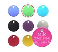 Quality 22mm Round Anodised Pet Id Tag & Ring, Dog, Cat, Engraved Free and P&P Supplied And Engraved (Green)