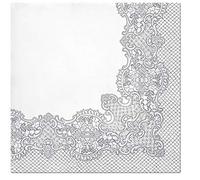 Quality 3-Ply White and Silver Wedding Celebration Paper Napkins Serviettes 33cm x 33cm (Pack of 20) (Royal Lace Silver)