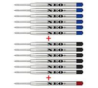 Quality Ballpoint Pen Refills, 12 Pieces, Medium Point. Compatible with Parker Ball Pen Too. G2 Style Refill (6 x Black Ink + 6 x Blue Ink + 1 x RED Ink)