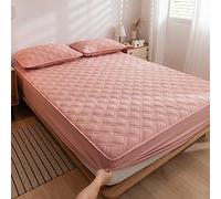 Quality Bedding Fitted Sheet Deep Pocket Fulllight Grey,Thick Cotton Quilted Mattress Protector Cover Washable, Bed Cover and Pillow Case Sets for Bedroom Hotel 150 * 200cm (Pink King 200 * 220cm)