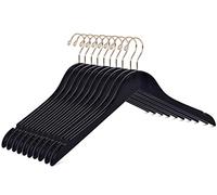 Quality Black Semi Curved Wooden Suit Hangers, 10-Pack Smooth Finish Solid Wood Coat Hanger with Swivel Hook, Jacket, Pant, Dress Clothes Hangers (Black - Gold Hook, 10)