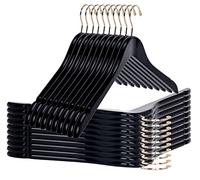 Quality Black Semi Curved Wooden Suit Hangers, 20-Pack Smooth Finish Solid Wood Coat Hanger with Swivel Hook, Jacket, Pant, Dress Clothes Hangers (Black - Gold Hook, 20)