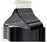 Quality Black Wooden Hangers - Slightly Curved Set of 30 - Solid Wood Coat Hangers with Chrome Hooks - Heavy-Duty for Clothes, Jackets, Shirts, Pants, Suits (Black-Gold Hook, 30)