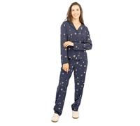 Quality Brands Outlet Ex M&S Cozy Long Sleeve Front Button Pyjama Set for Women with Sleep Mask Soft Warm Comfy Loungwear (UK, Numeric, 12, Regular, Regular, Navy)