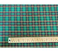 Quality Christmas Fabric - Green & Gold Tartan Print - 100% Cotton Craft Fabric Material Per Metre