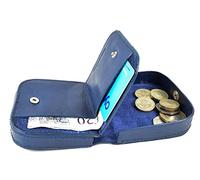 Quality Cow Calf Leather Coin Tray Purse Wallet with Card and Notes Section (Blue)