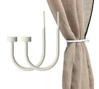 Quality Curtain Holdbacks, Solid Steel Curtain Holdback with Disk Finial, Set of 2 Window Curtain Tieback Hooks, White
