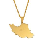 Quality Gold Iran Map Flag Necklace Pendant 45cm Chain Persian Persia Country UK Seller