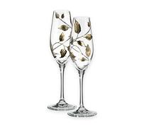 Quality Golden Leaf Tendril Design Champagne Flutes Pair - Mouth Blown/Hand Decorated Glass - Golden Wedding/ 50th Wedding Anniversary