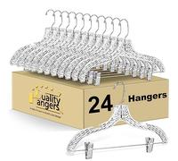 Quality Hangers Clear Plastic Pants & Skirts Hangers 24 Pack - Crystal Cut Design - Space Saving & Slim - 17" inch