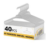 Quality Hangers Heavy Duty Gray Plastic Hangers 40-Pack with Swivel Hook | 7mm Thick Non Slip Coat Hangers with Accessory Bar | Ideal Clothes Hangers Plastic for Everyday Use | 17 Inches (40, Gray)