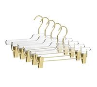 Quality Hangers Lucite Acrylic Clear Skirt Pants Trousers Bottom Hangers - 5-Pack with Adjustable Metal Matte Gold Clips - Made of Clear Acrylic for a Luxurious Look and Feel with Swivel Hook