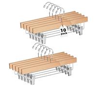Quality Hangers Wooden Pants Hangers Skirt Hanger Jeans Hanger Bottom Hanger, Swivel Hook, Adjustable Clips Natural 10