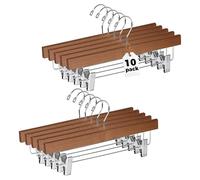 Quality Hangers Wooden Pants Hangers Skirt Hanger Jeans Hanger Bottom Hanger, Swivel Hook, Adjustable Clips Walnut - Chrome Hook 10
