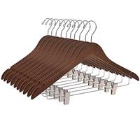Quality Hangers Wooden Skirt Hangers with Clips Smooth Solid Wood Pants Hangers with Durable Adjustable Metal Clips, Swivel Hook, Coat, Jacket, Blouse Suit Hangers Walnut - Chrome Hook 10