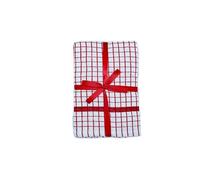 QUALITY HOME TEXTILES 100% Cotton Large Luxury Terry Towelling Tea Towels | Pack of 3| Kitchen Hand Towels Dish Cloth Super Absorbent Soft Touch | Hanging Loop | Gift Packed Tea Towels (RED)