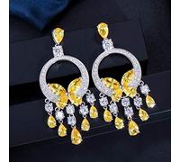 Quality Long Big Stone Yellow Crystal Drop Earrings For Women Statement Wedding Party Jewelry