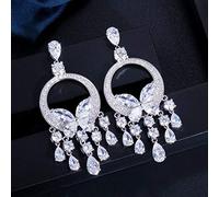 Quality Long Big Stone Yellow Crystal Drop Earrings For Women Statement Wedding Party Jewelry