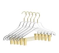 Quality Lucite Acrylic Clear Skirt Pants Trousers Bottom Hangers 5-Pack, with Adjustable Metal Clips, Made of Clear Acrylic for a Luxurious Look and Feel with Swivel Hook (Matte Gold, 5)