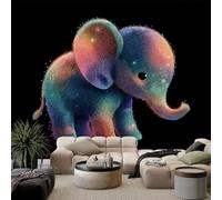 Quality Non-Woven Wallpaper 138 x 101 inch (W x H), Mural Cute Cartoon Rainbow Baby Elephant Photo Wallpaper 3D Effect - Black Print Bedroom Living Room Background Decoration Poster
