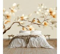 Quality Non-Woven Wallpaper 138 x 101 inch (W x H), Mural Hand-Drawn Style Animals Leaves Chinese Style Photo Wallpaper 3D Effect - Light Beige Print Bedroom Living Room Background Decoration Poster