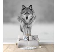 Quality Non-Woven Wallpaper 157 x 111 inch (W x H), Mural Mystical Minimalist Animals Wolves Photo Wallpaper 3D Effect - Light Grey Print Bedroom Living Room Background Decoration Poster