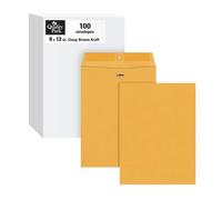 Quality Park 9 x 12 Clasp Envelopes with Deeply Gummed Flaps, Great for Filing, Storing or Mailing Documents, 28 lb Brown Kraft, 100 per Box (QUA37890)