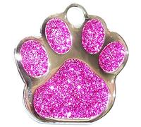 Quality Pink 27mm Glitter Paw Design Pet Id Tag, Dog, Cat, Free Engraving and P&P