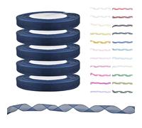 Quality Polyester Organza Ribbon for Gift Wrapping, Wedding Cakes, Hair Bows, Trimming, Other Craft Projects for Halloween, Christmas Decor & Florist Bouquets (Navy, 10mm - 45m x 5 Rolls)