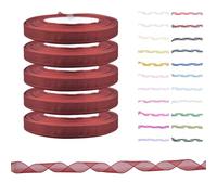Quality Polyester Organza Ribbon for Gift Wrapping, Wedding Cakes, Hair Bows, Trimming, Other Craft Projects for Halloween, Christmas Decor & Florist Bouquets (Dark Red, 10mm - 45m x 5 Rolls)